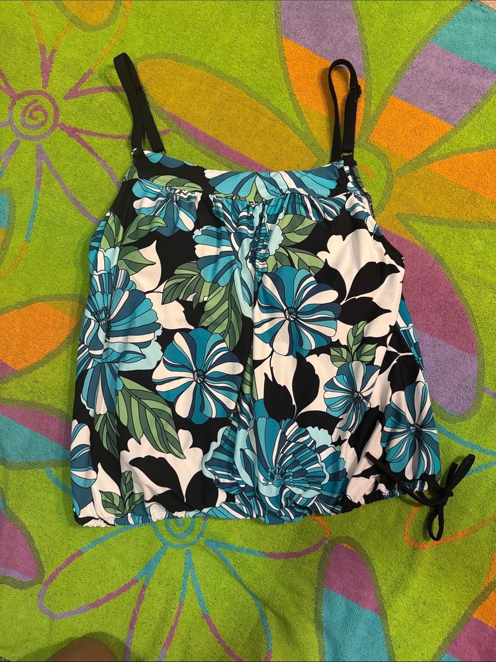 Beach House Audrey Blouson Tankini Floral Garden Print Swim Top Size 12